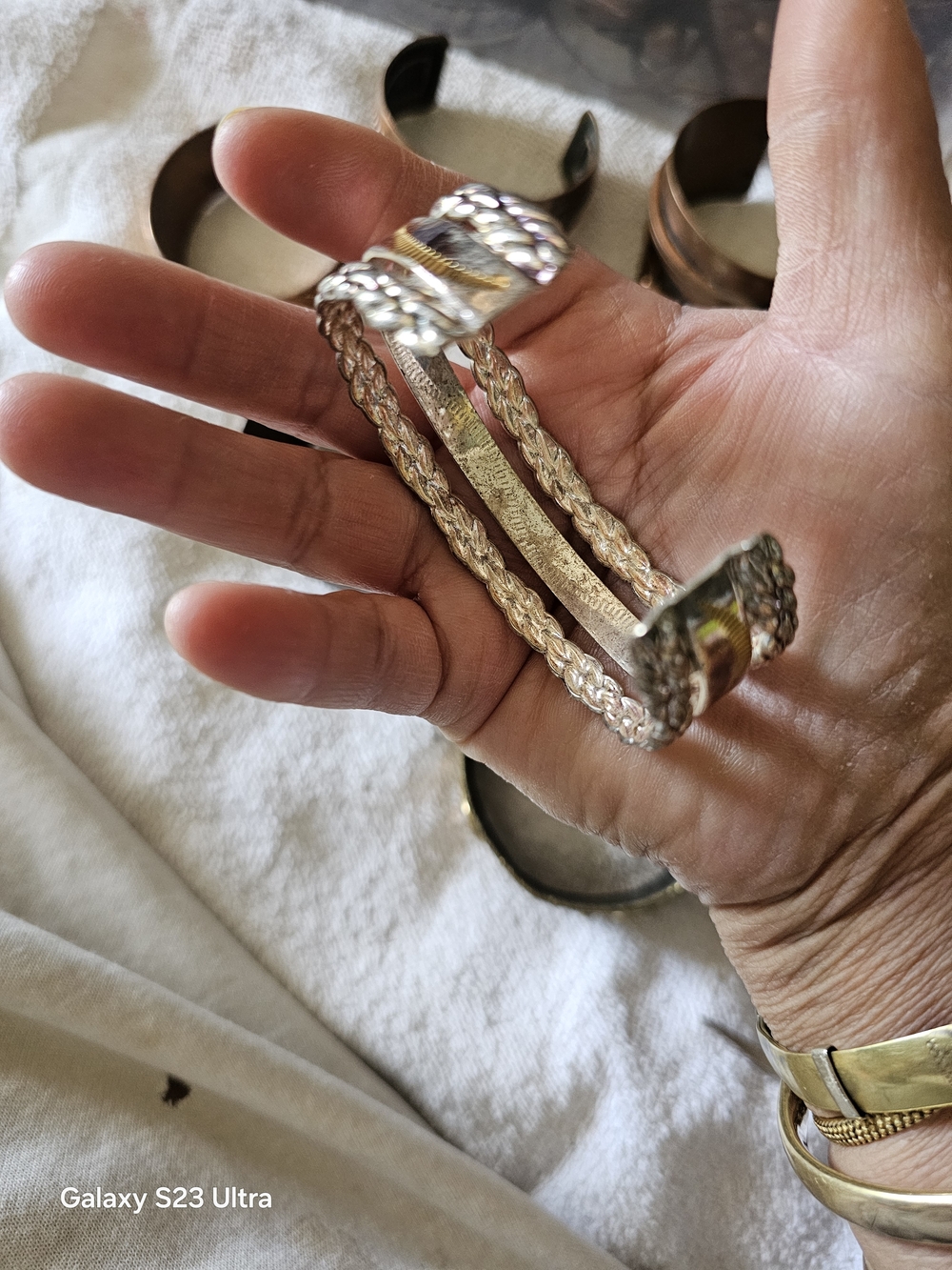 Handcrafted Two-Tone Braided Cuff Bracelet - Silver & Gold